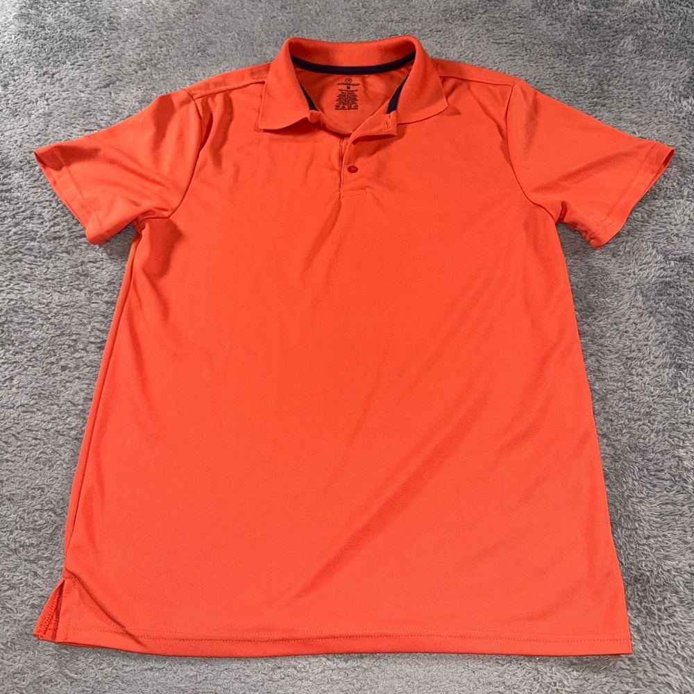 Real Essentials Mens Performance Polo Shirt M Orange Short Sleeve Golf Sport